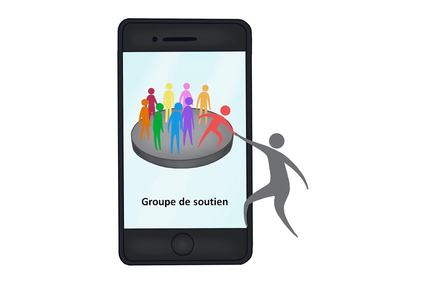 Les groupes de soutien en ligne apportent des bénéfices pour leurs membres en termes de bien-être, de santé psychologique et de qualité de vie. Illustration par Amélie Saint-Léger